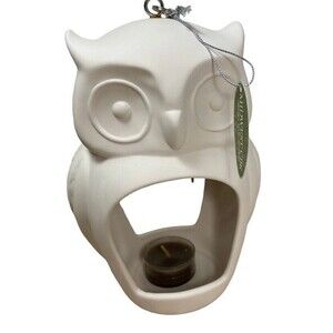 Midwest-CBK White Bisque Ceramic Owl Tealight Candle Holder 7.5 Inches Tall